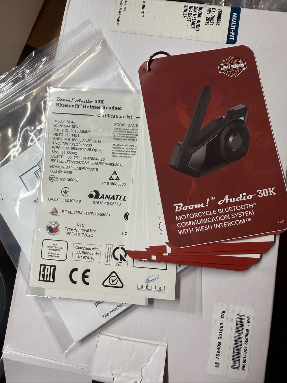 Harley-Davidson white and black Boom! Audio 30K Helmet Headset Box Label